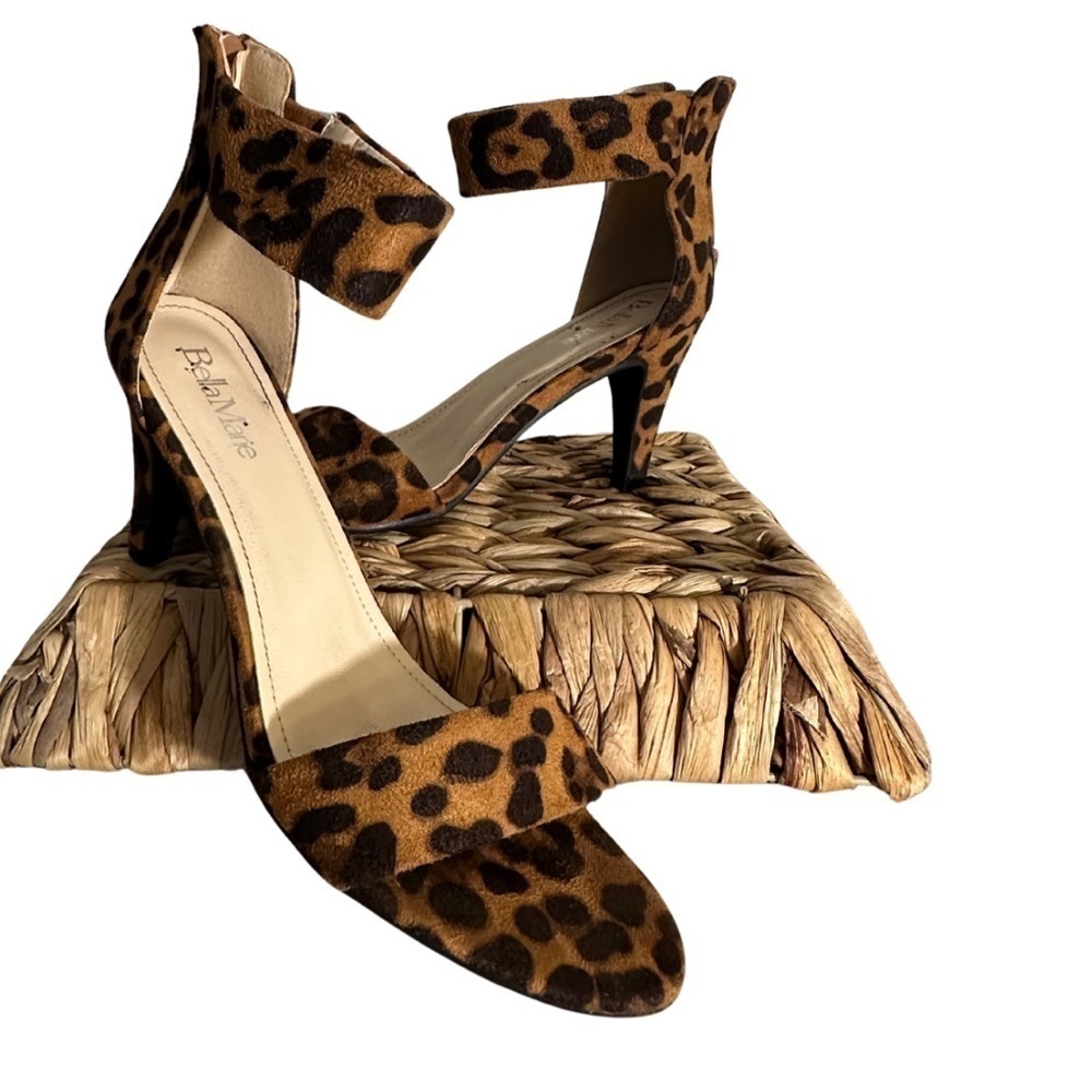 Bella Marie Elysa Open Toe Strappy Heel Sandals - Leopard Suede, Size 8